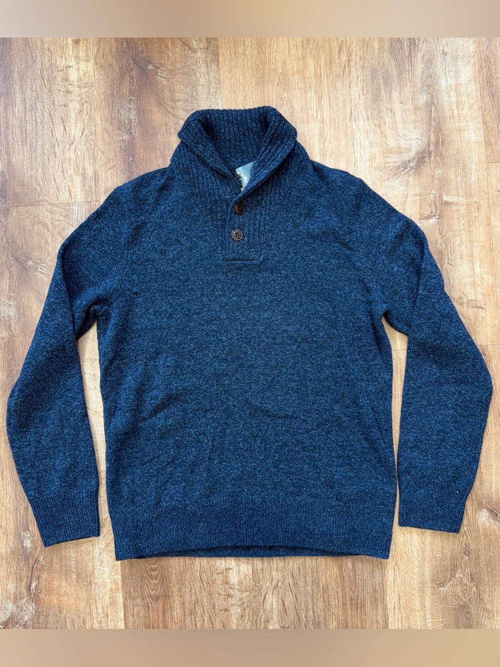 J. Crew Shawl Neck Sweater Mens M Lambs Wool Pullover Blue Knit Outdoor Fall